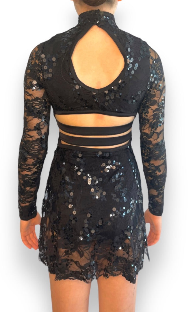 STREAK LACE MOCK NECK DRESS