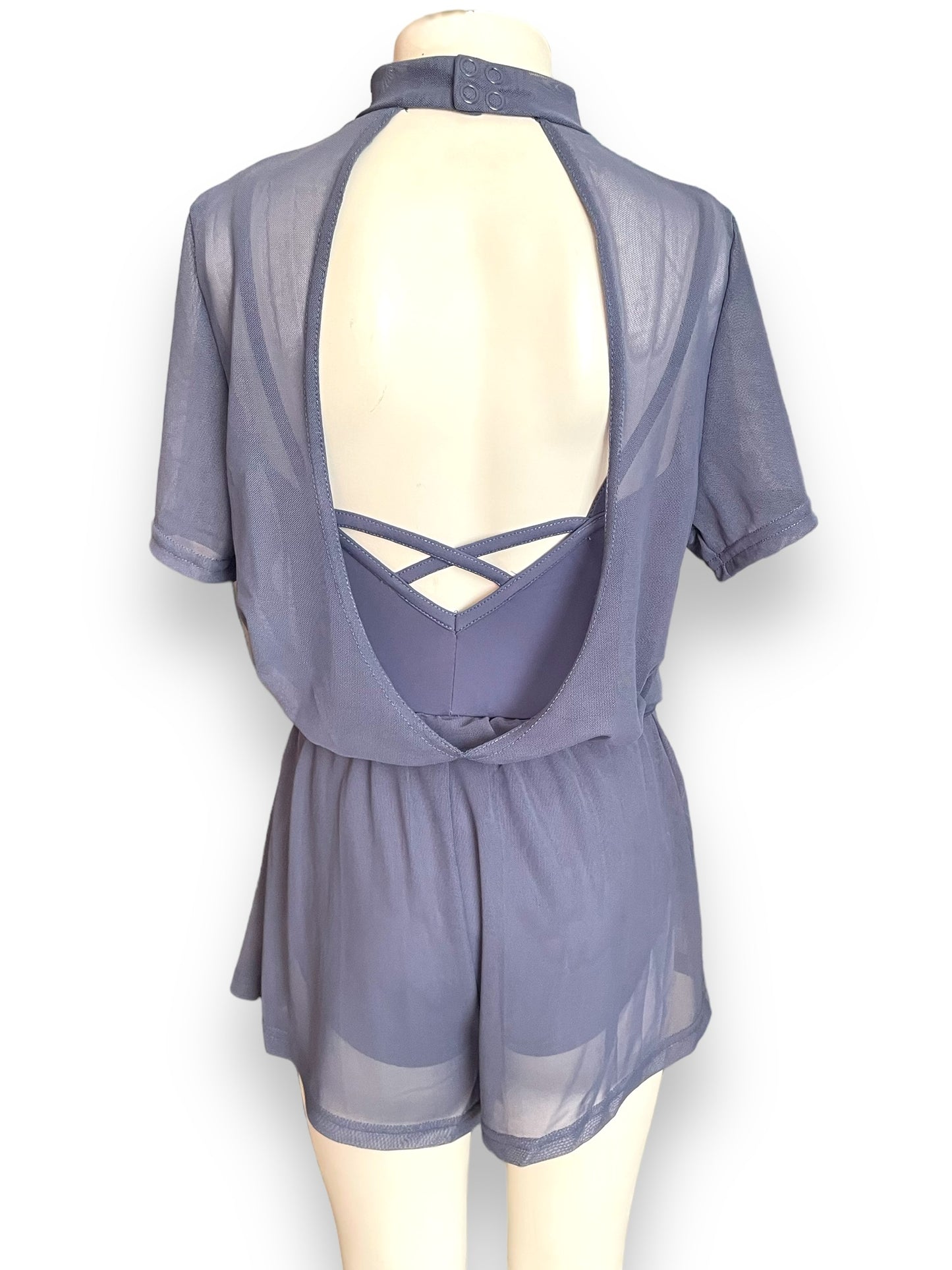 Mock Neck Power Mesh Romper-11785