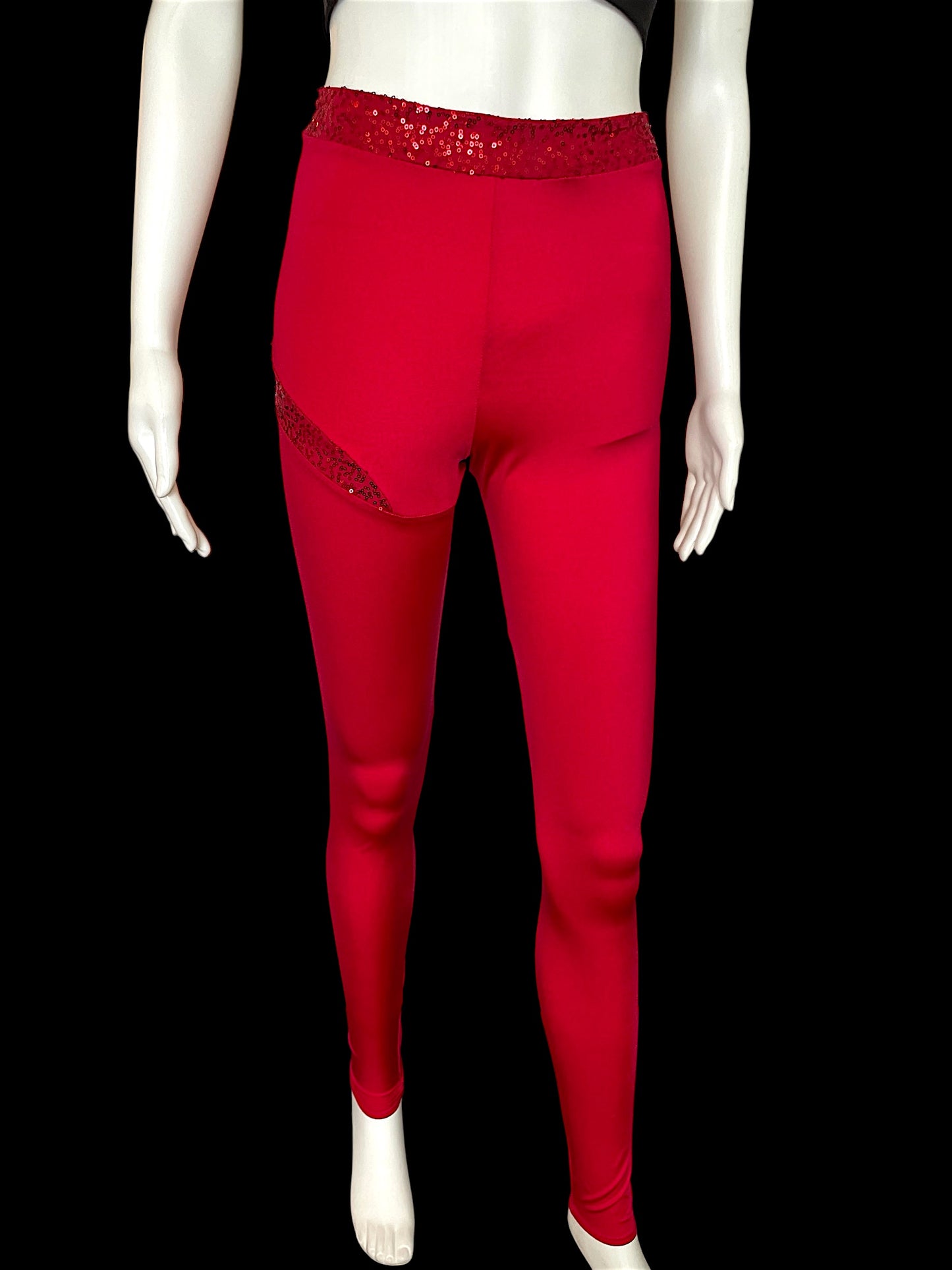 RED LEGGINGS WITH SEQUIN DETAIL