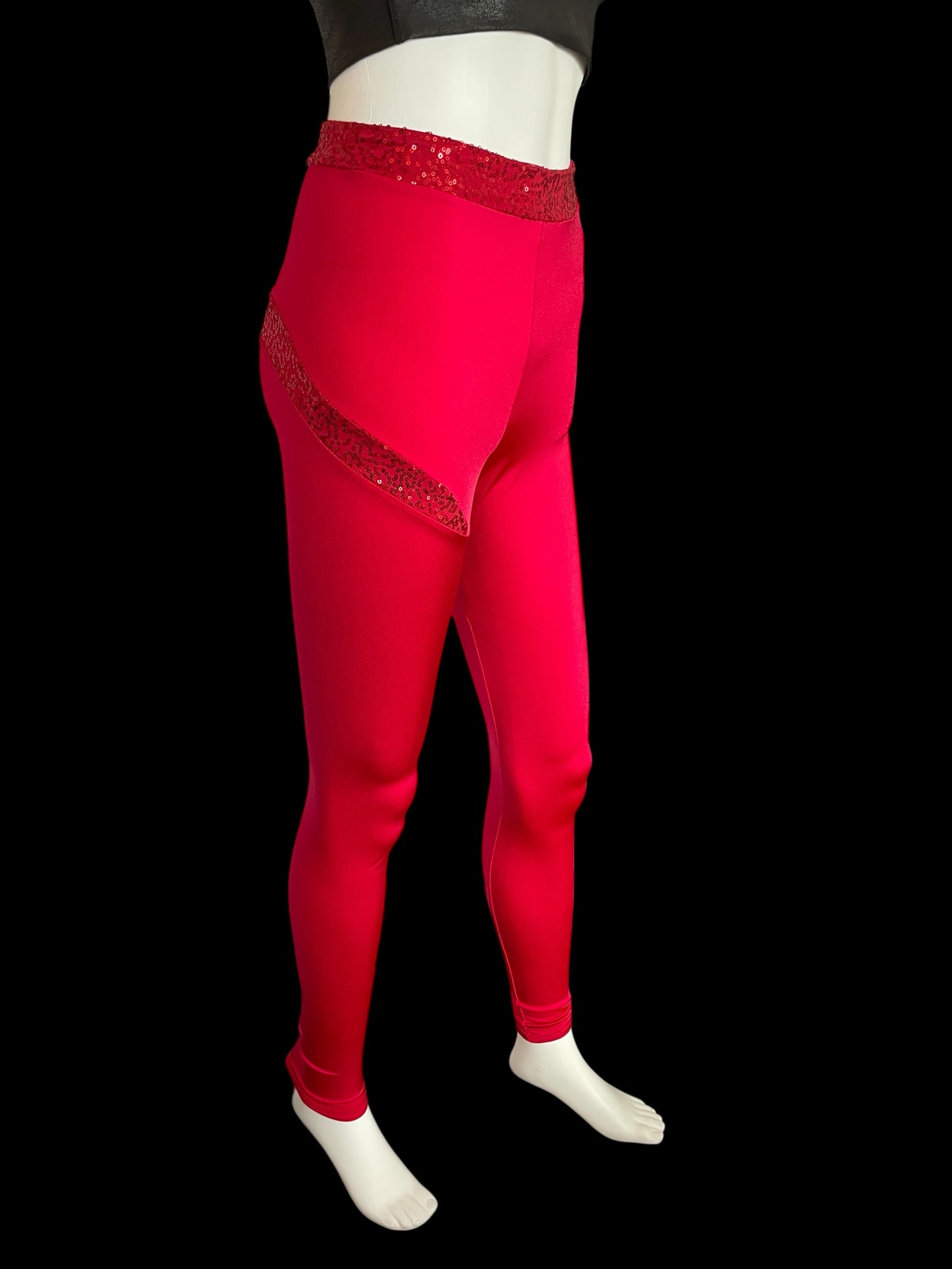 RED LEGGINGS WITH SEQUIN DETAIL
