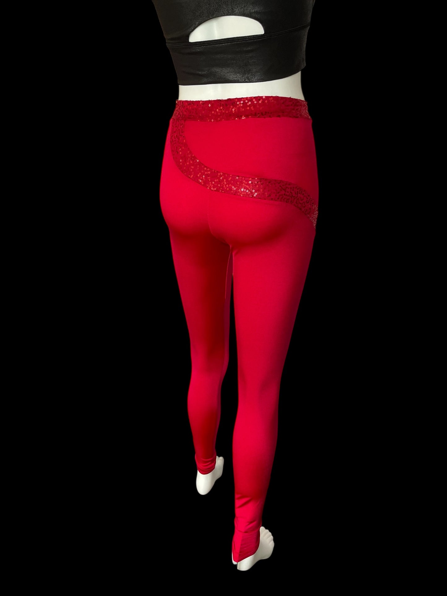RED LEGGINGS WITH SEQUIN DETAIL