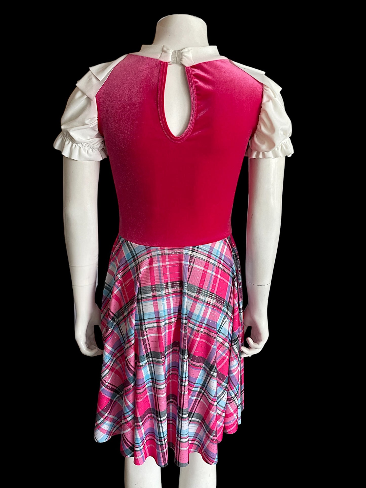 PINK VELVET AND PLAID DRESS