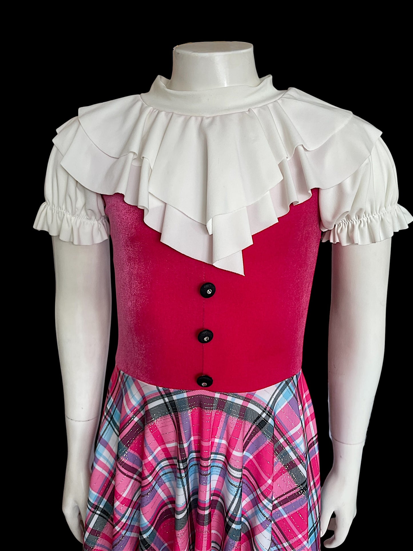 PINK VELVET AND PLAID DRESS