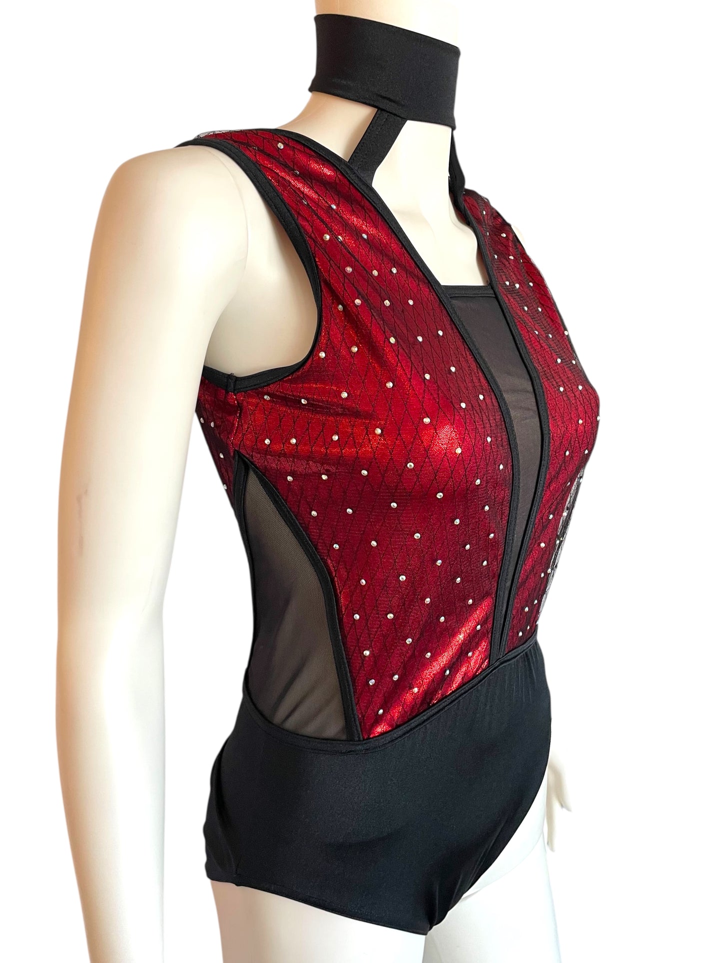 MOCK NECK DIAMOND MESH LEOTARD-11677