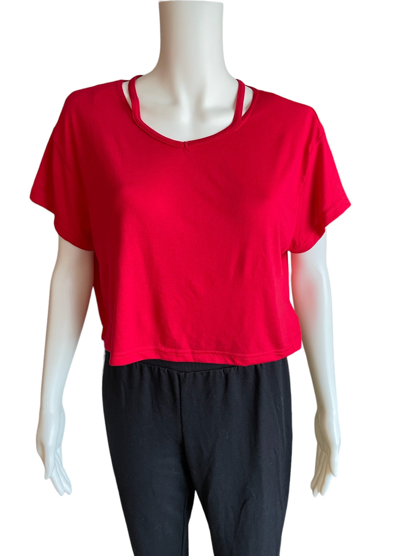 CUT OUT SHOULDER CROP TEE-11764
