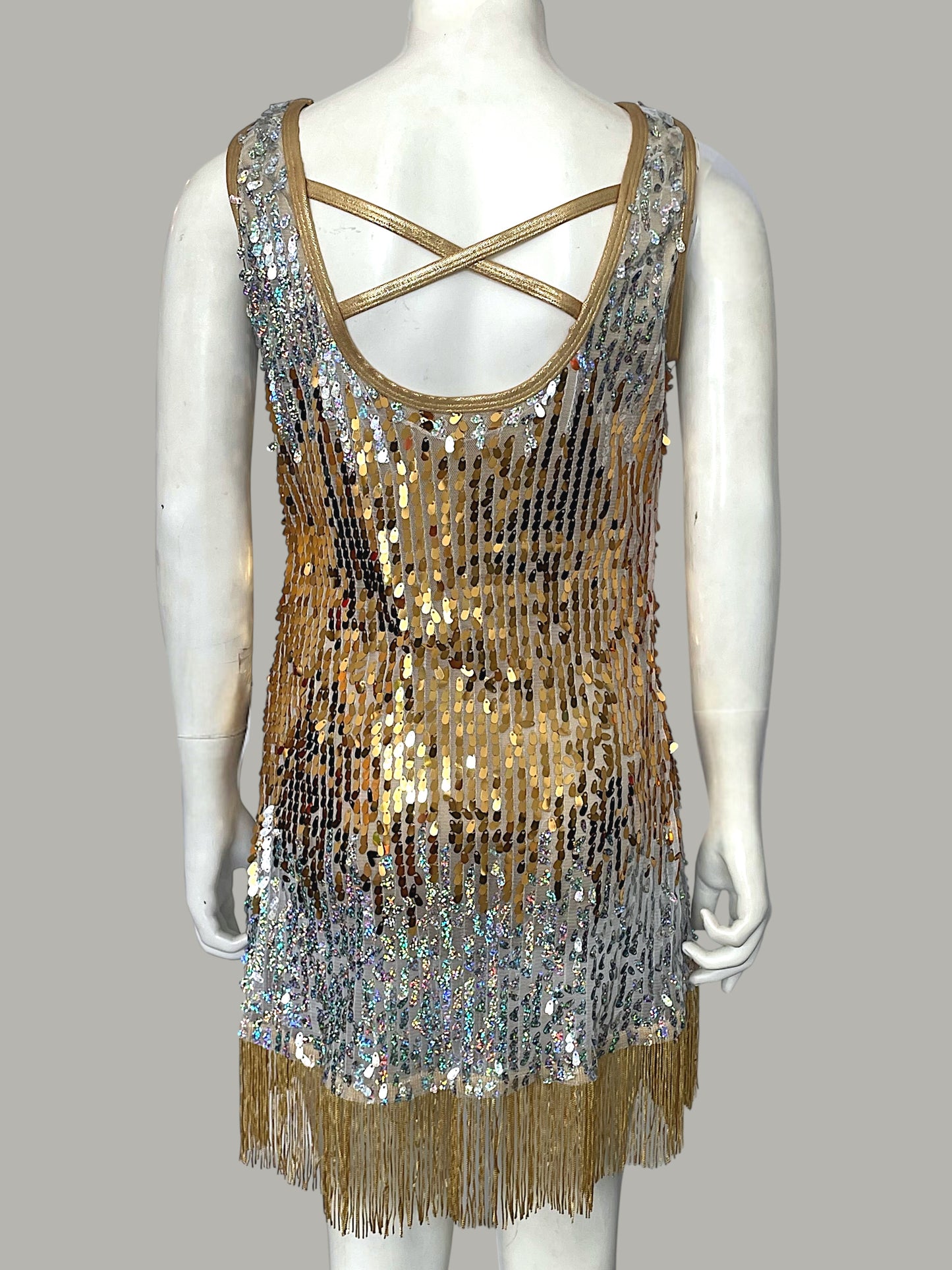 GOLD SEQUIN AND FRINGE MINI DRESS-EL820C