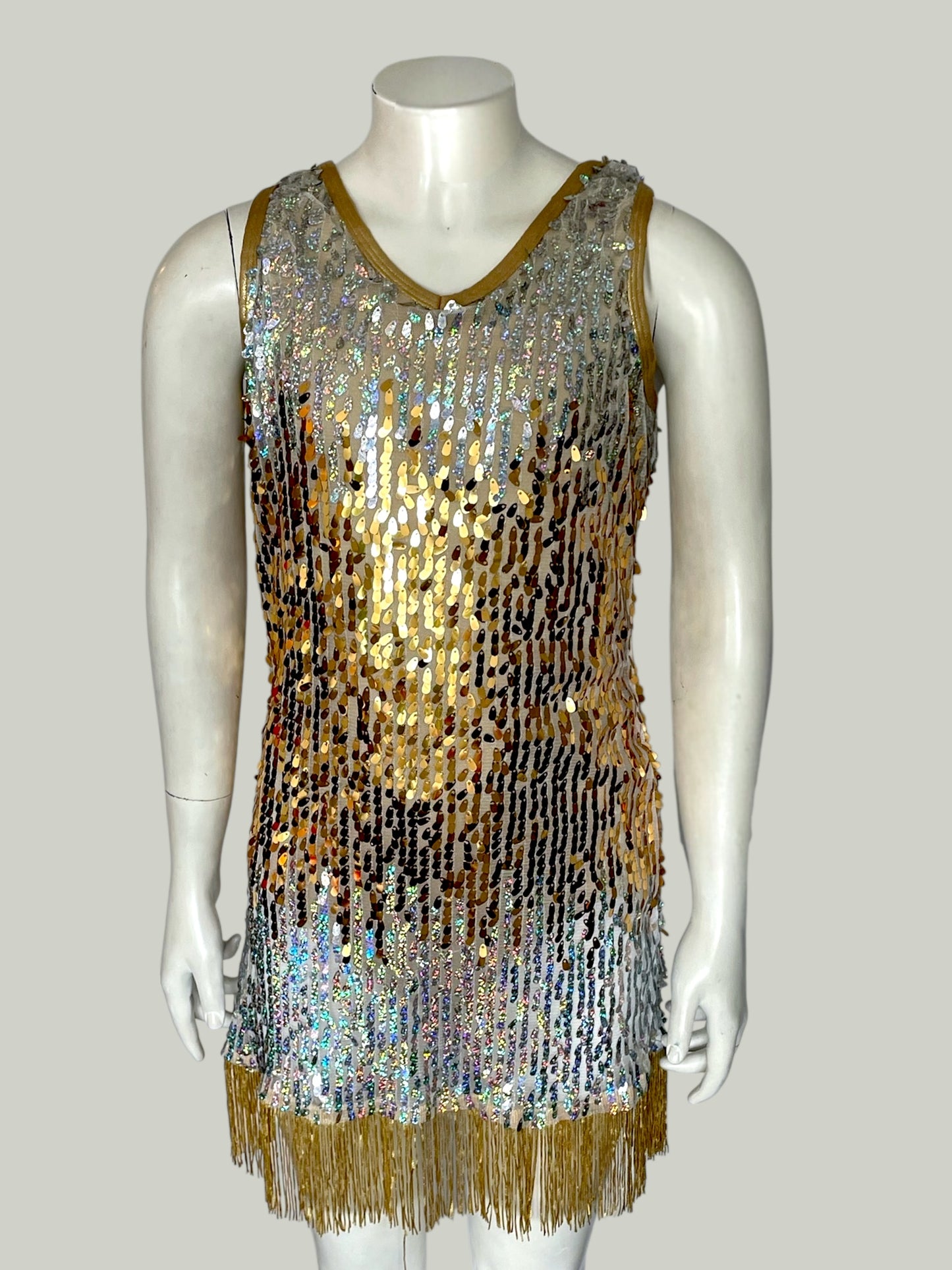 GOLD SEQUIN AND FRINGE MINI DRESS-EL820C