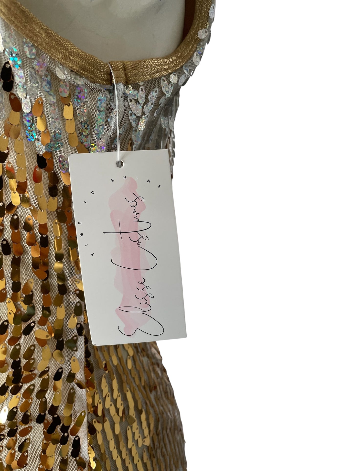 GOLD SEQUIN AND FRINGE MINI DRESS-EL820C