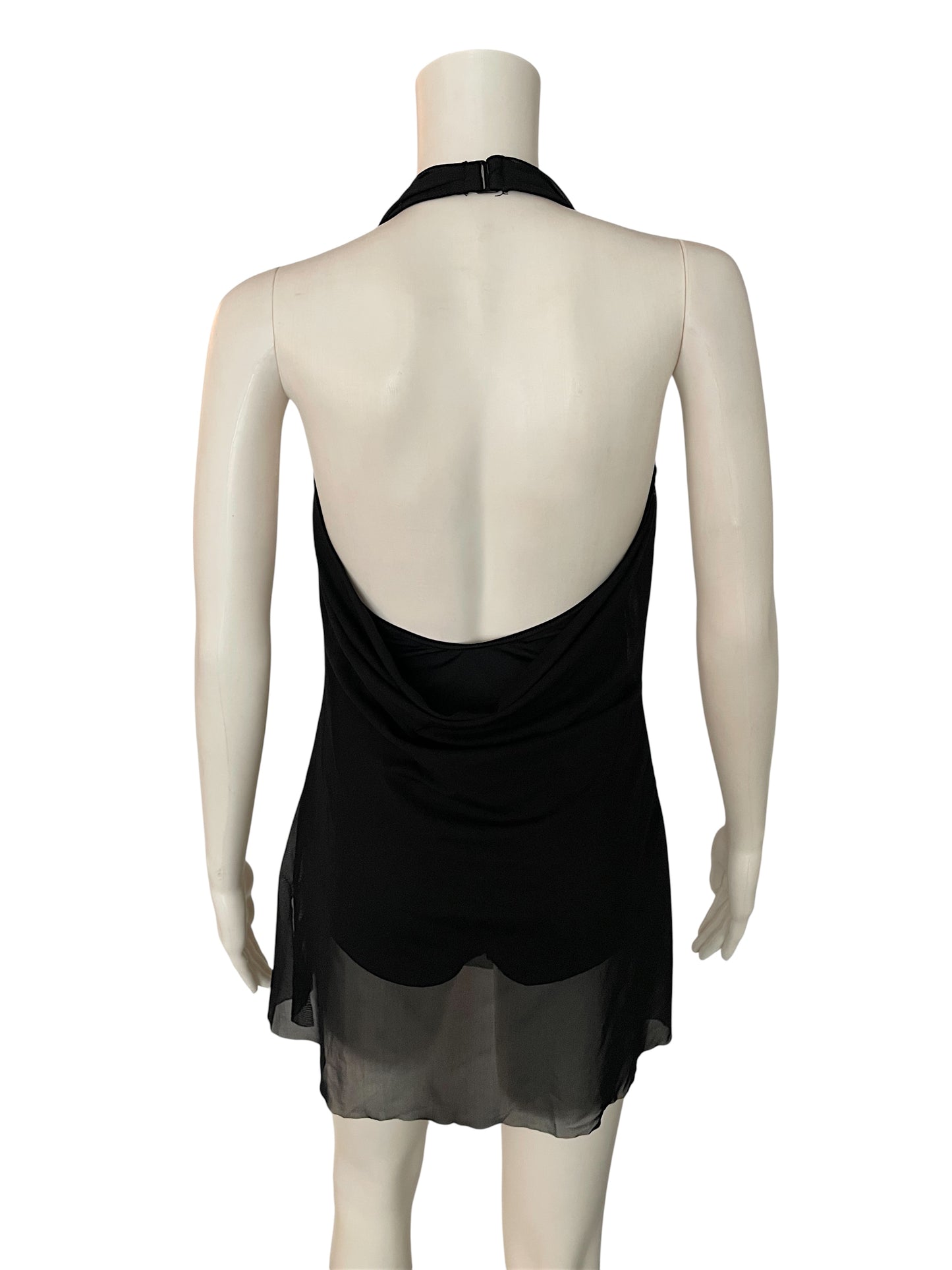 MESH COWL NECK HALTER DRESS-D10521