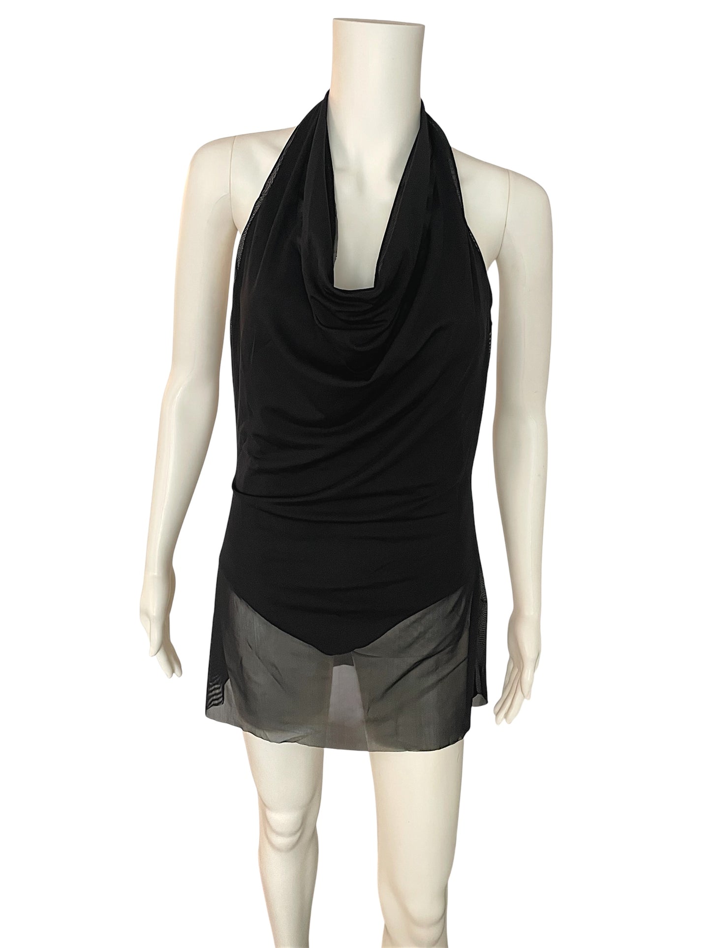 MESH COWL NECK HALTER DRESS-D10521