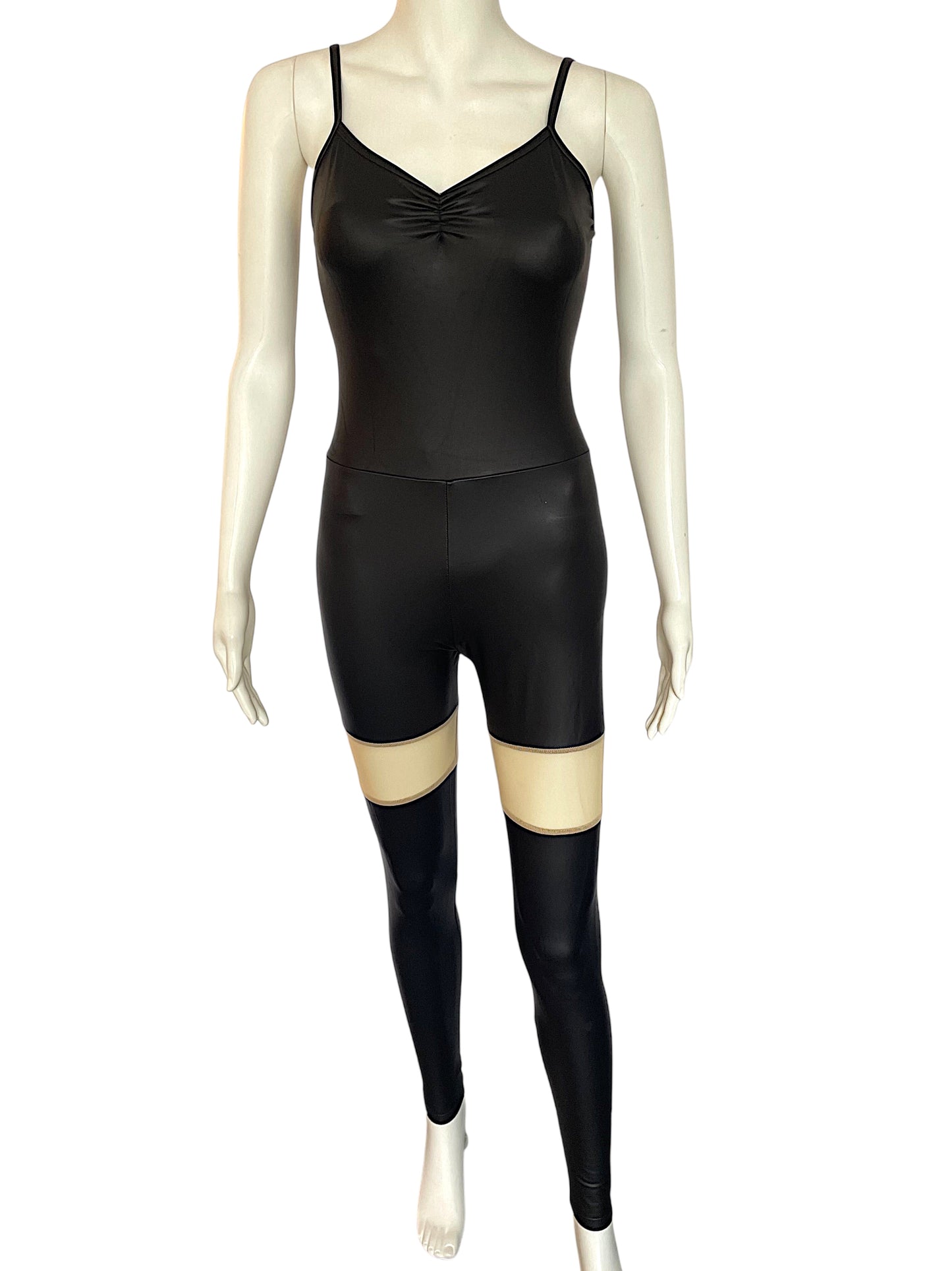 UNITARD WITH MESH CUTOUTS AND NEON SHRUG