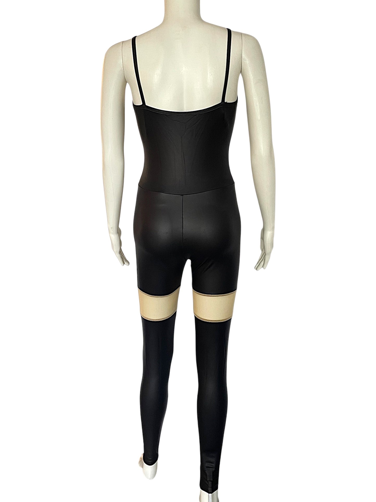 UNITARD WITH MESH CUTOUTS AND NEON SHRUG