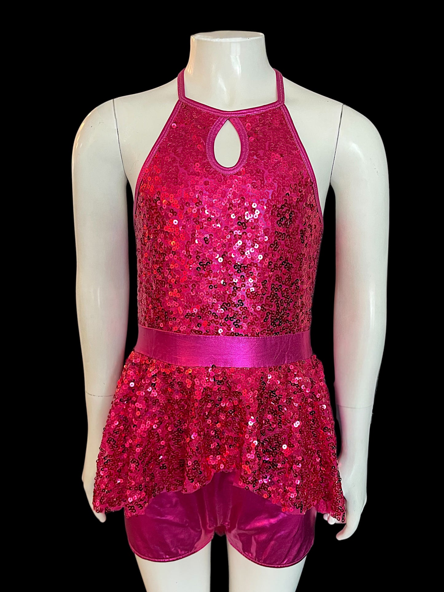 HOT PINK BIKETARD WITH SEQUIN SKIRT