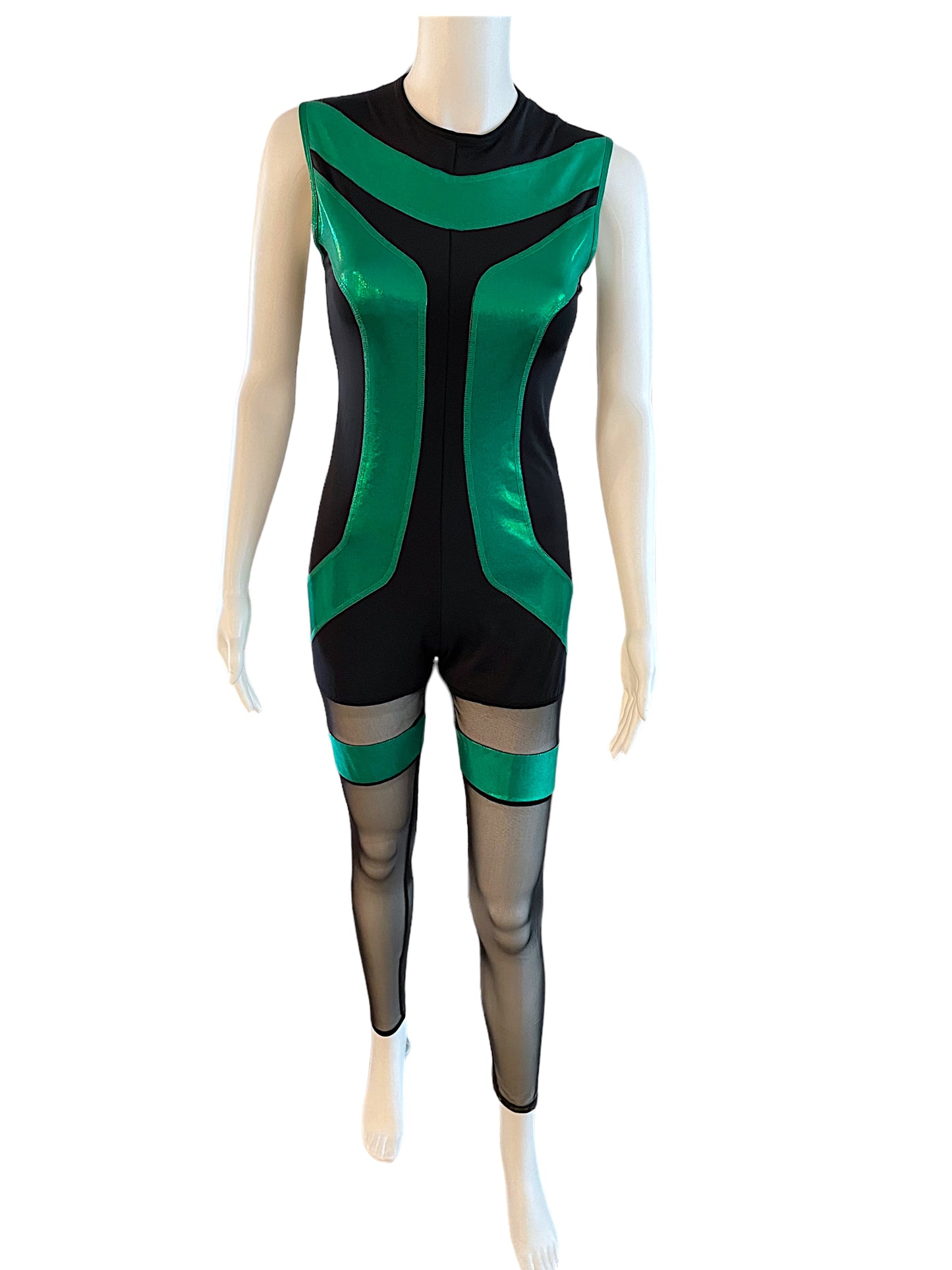 CUSTOM MESH AND METALLIC GREEN UNITARD