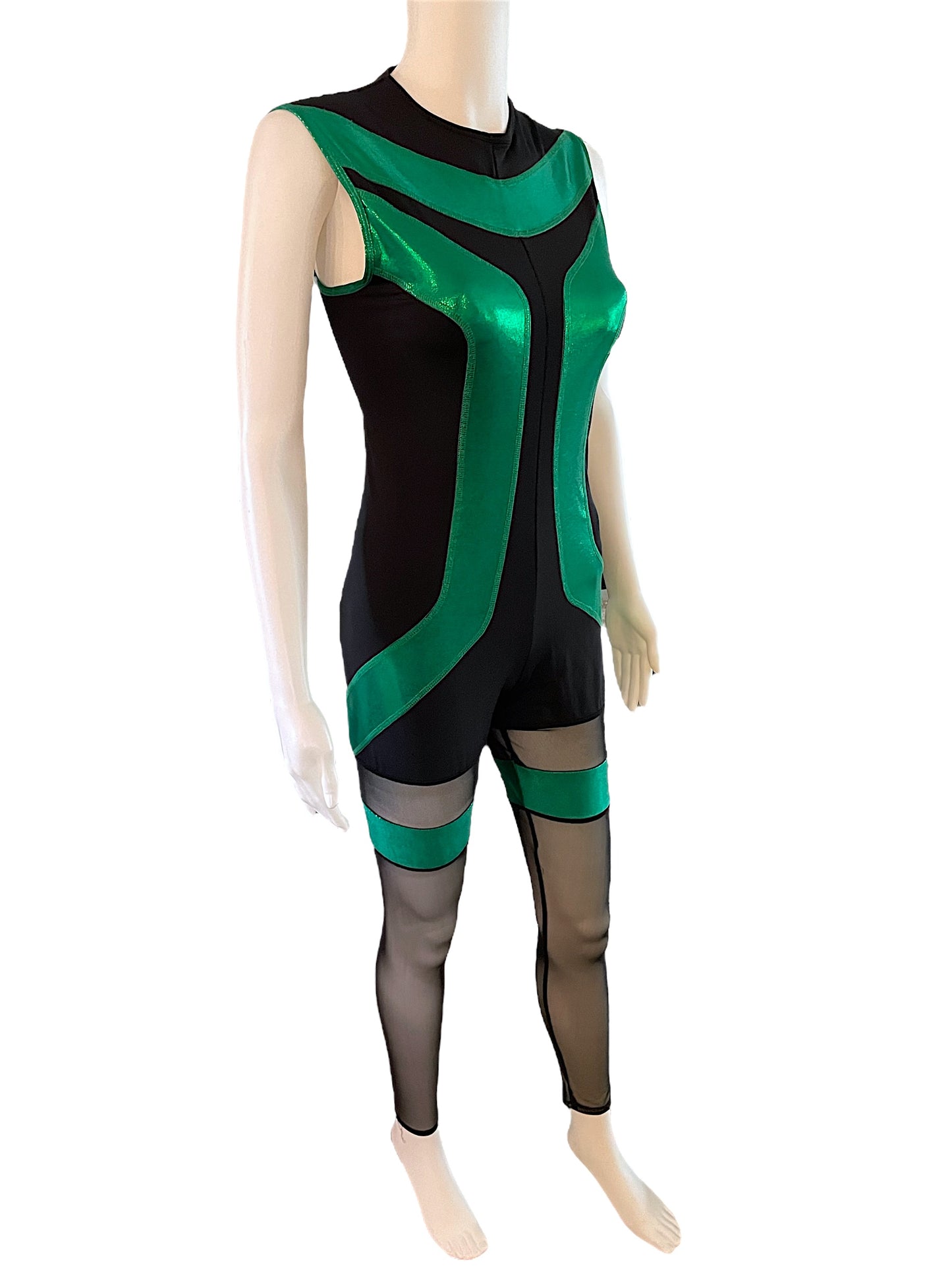 CUSTOM MESH AND METALLIC GREEN UNITARD