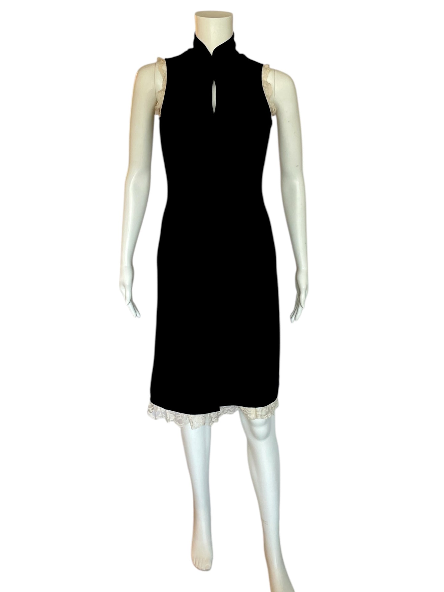 BLACK DRESS WITH LACE TRIM