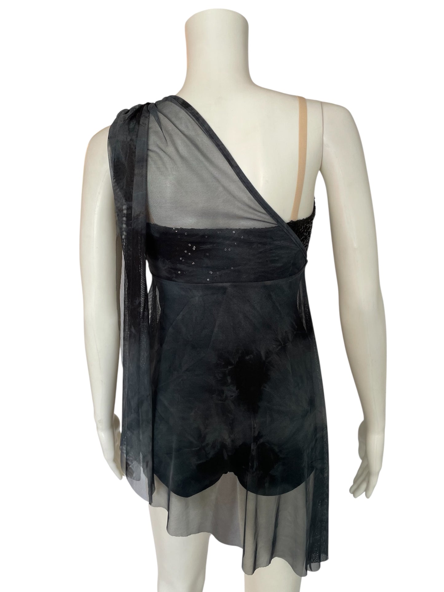 SMOKEY MESH DRESS WITH SEQUIN BRA TOP