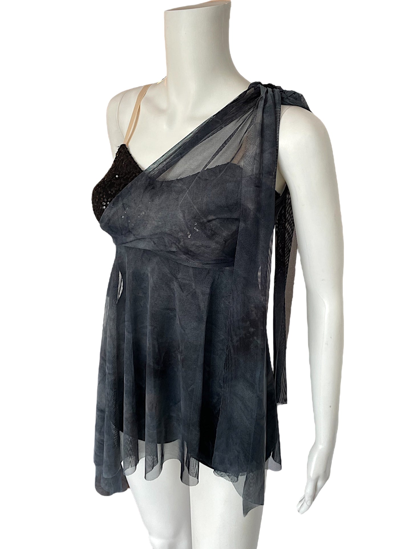 SMOKEY MESH DRESS WITH SEQUIN BRA TOP