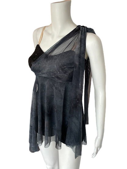 SMOKEY MESH DRESS WITH SEQUIN BRA TOP