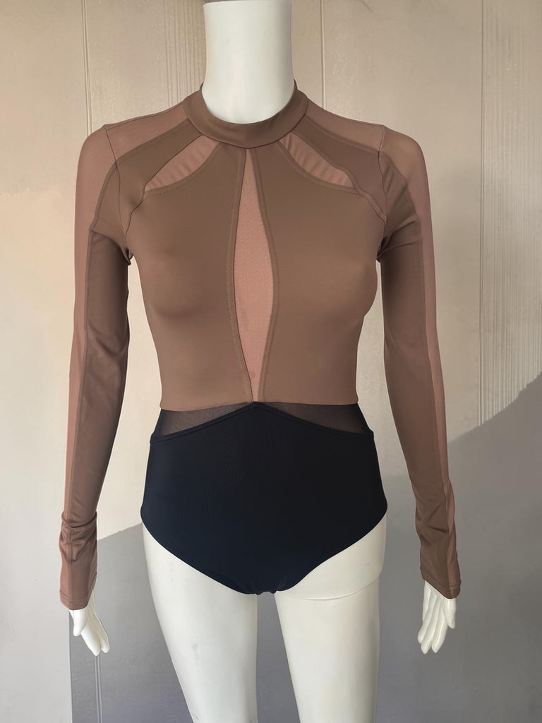 MESH INSET LONG SLEEVE LEOTARD-MT11814