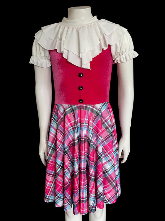 PINK VELVET AND PLAID DRESS