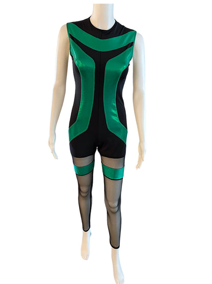 CUSTOM MESH AND METALLIC GREEN UNITARD