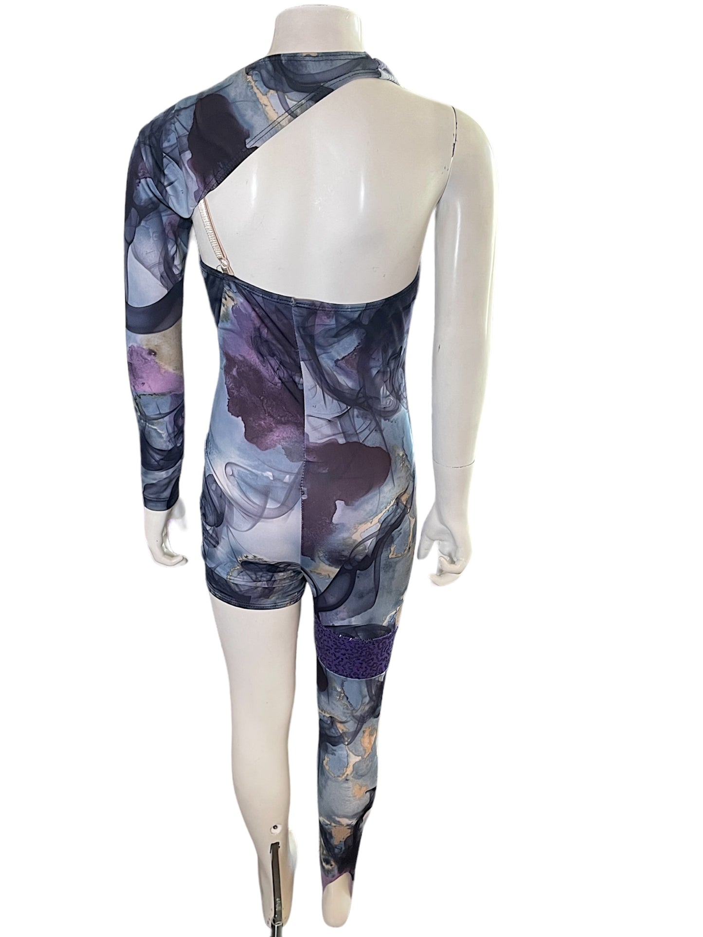 ASYMMETRICAL GEODE PRINT UNITARD