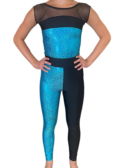 CUSTOM TURQUOISE AND BLACK UNITARD