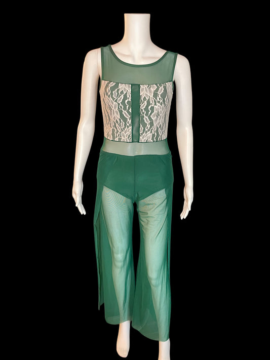 CUSTOM GREEN MESH UNITARD WITH PANTS