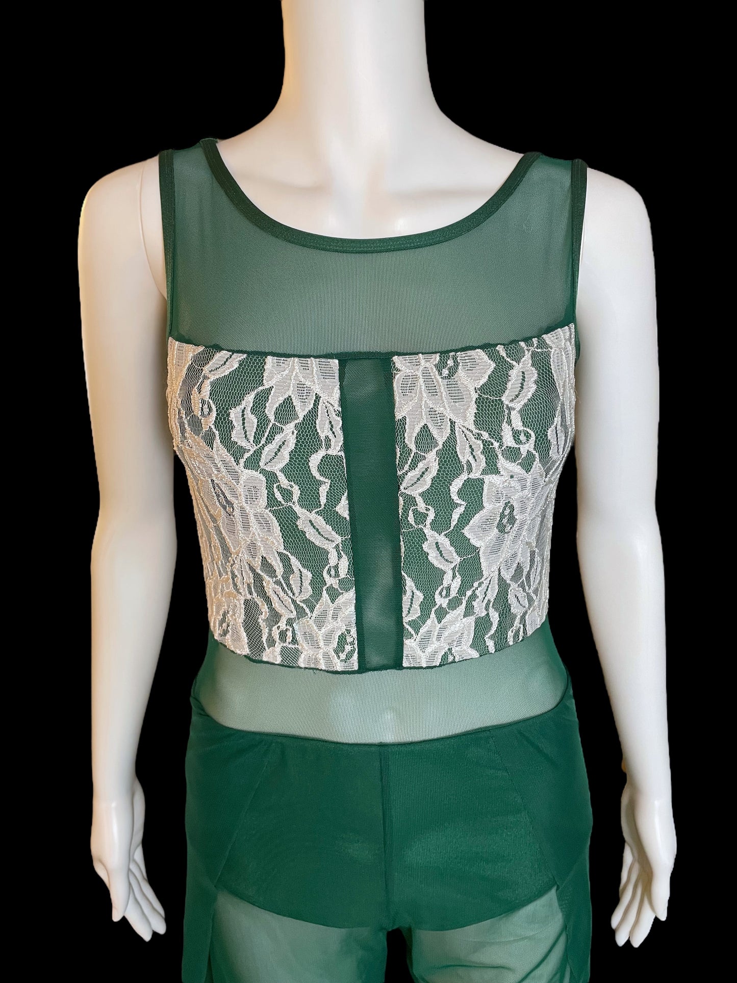 CUSTOM GREEN MESH UNITARD WITH PANTS