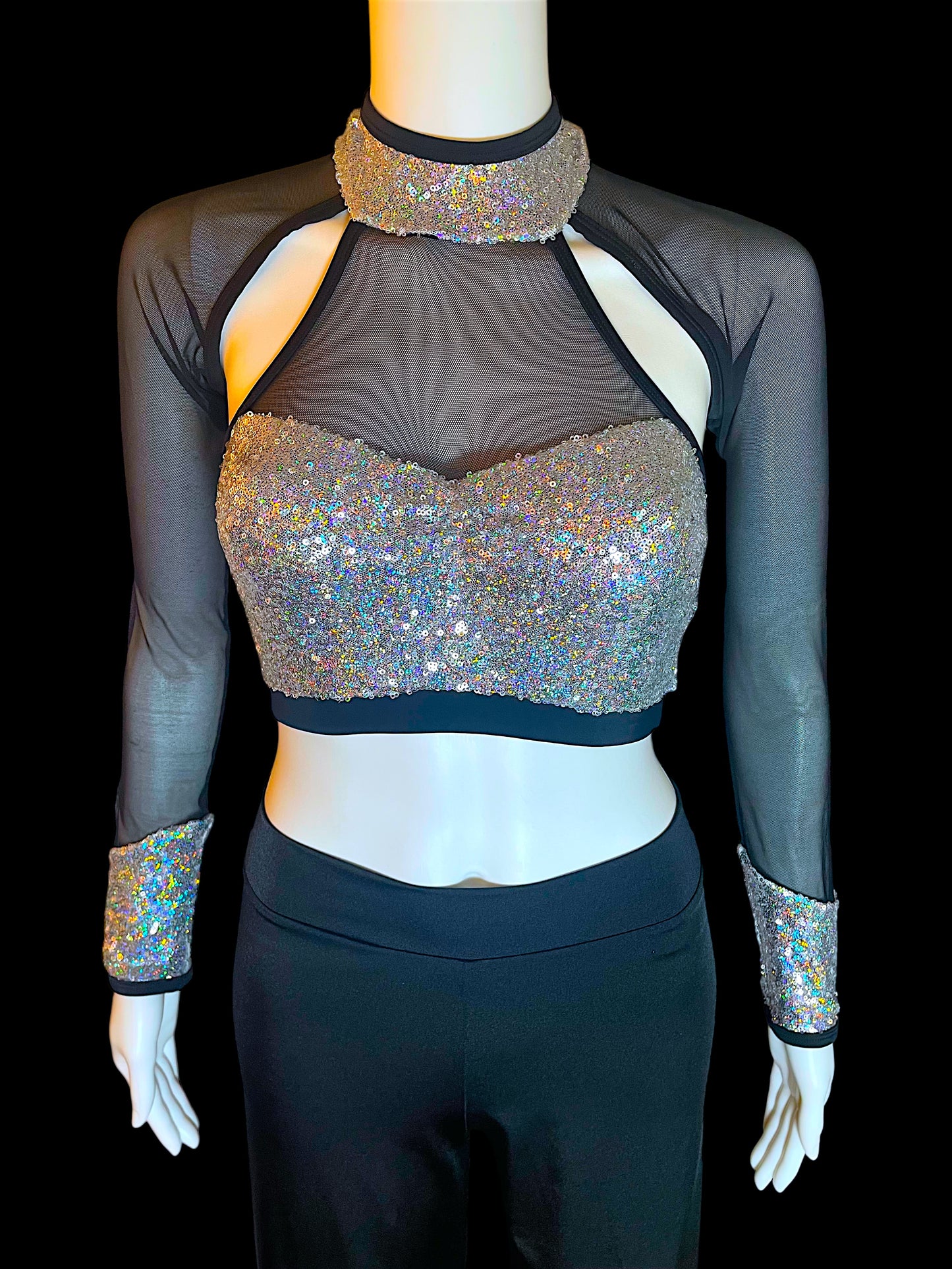 SEQUIN MESH LONG SLEEVE TOP-9095