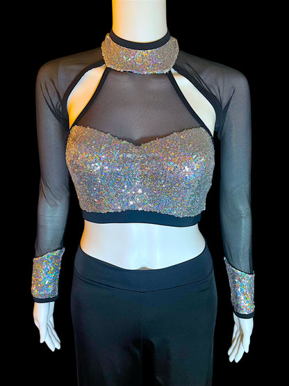 SEQUIN MESH LONG SLEEVE TOP-9095