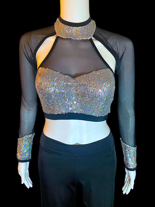 SEQUIN MESH LONG SLEEVE TOP-9095