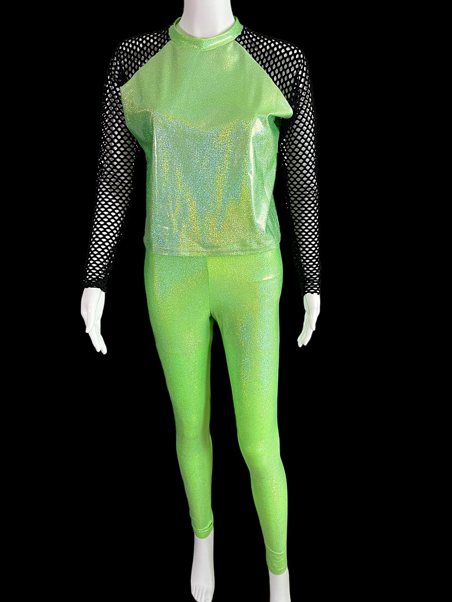 TWO PIECE NEON HOLOGRAPHIC PANTS AND TOP