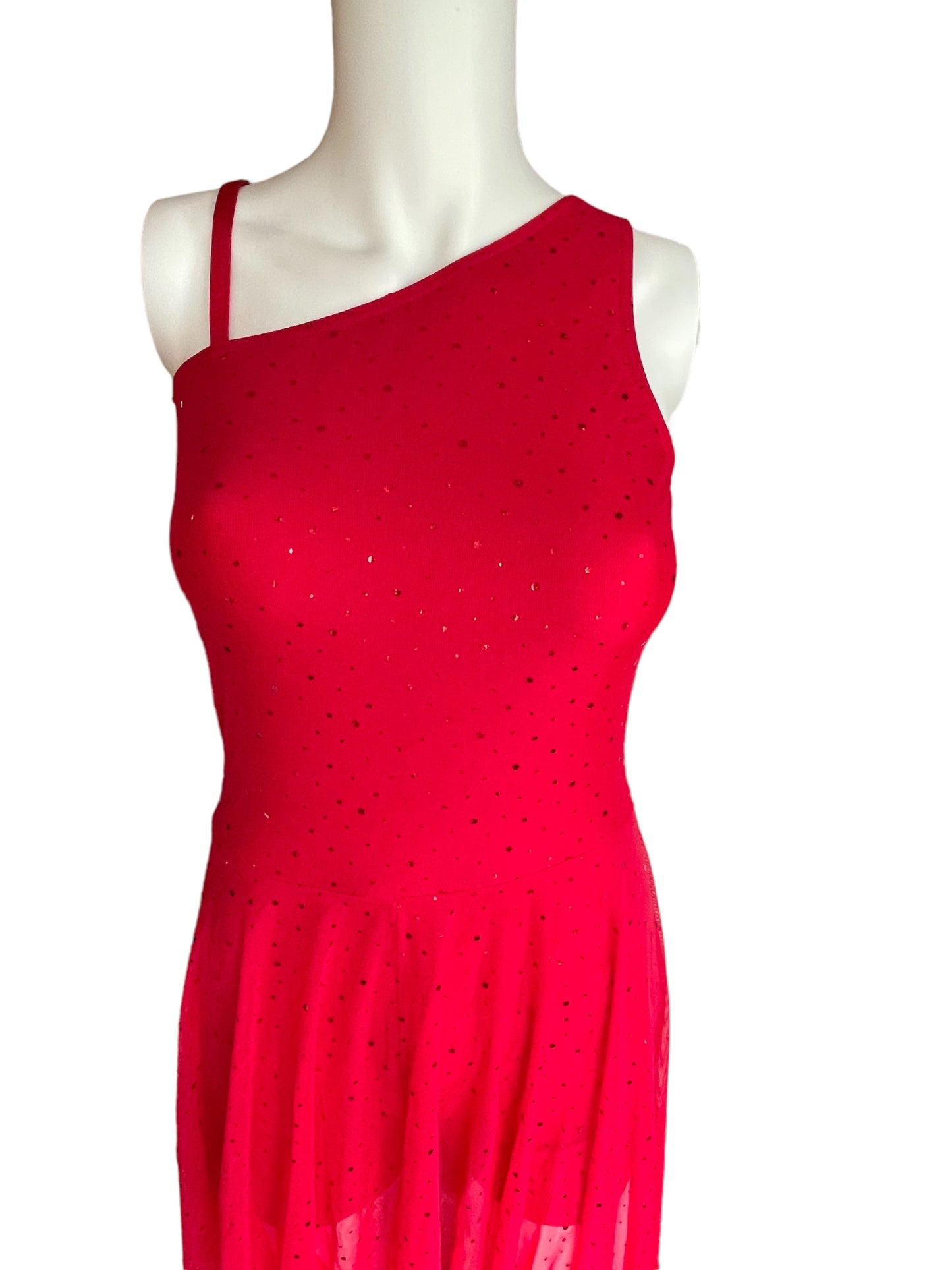 ASYMMETRICAL RED SPARKLE DRESS