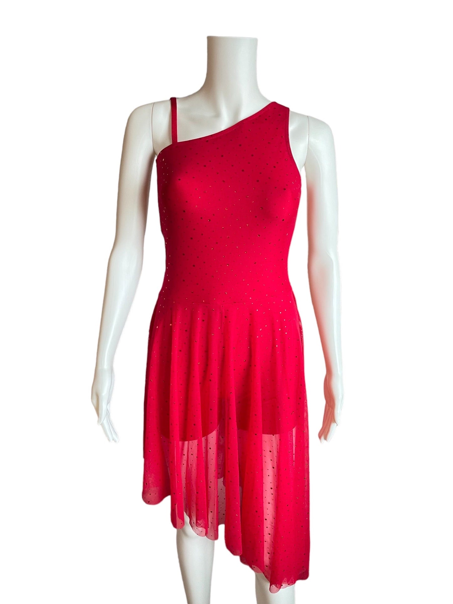 ASYMMETRICAL RED SPARKLE DRESS