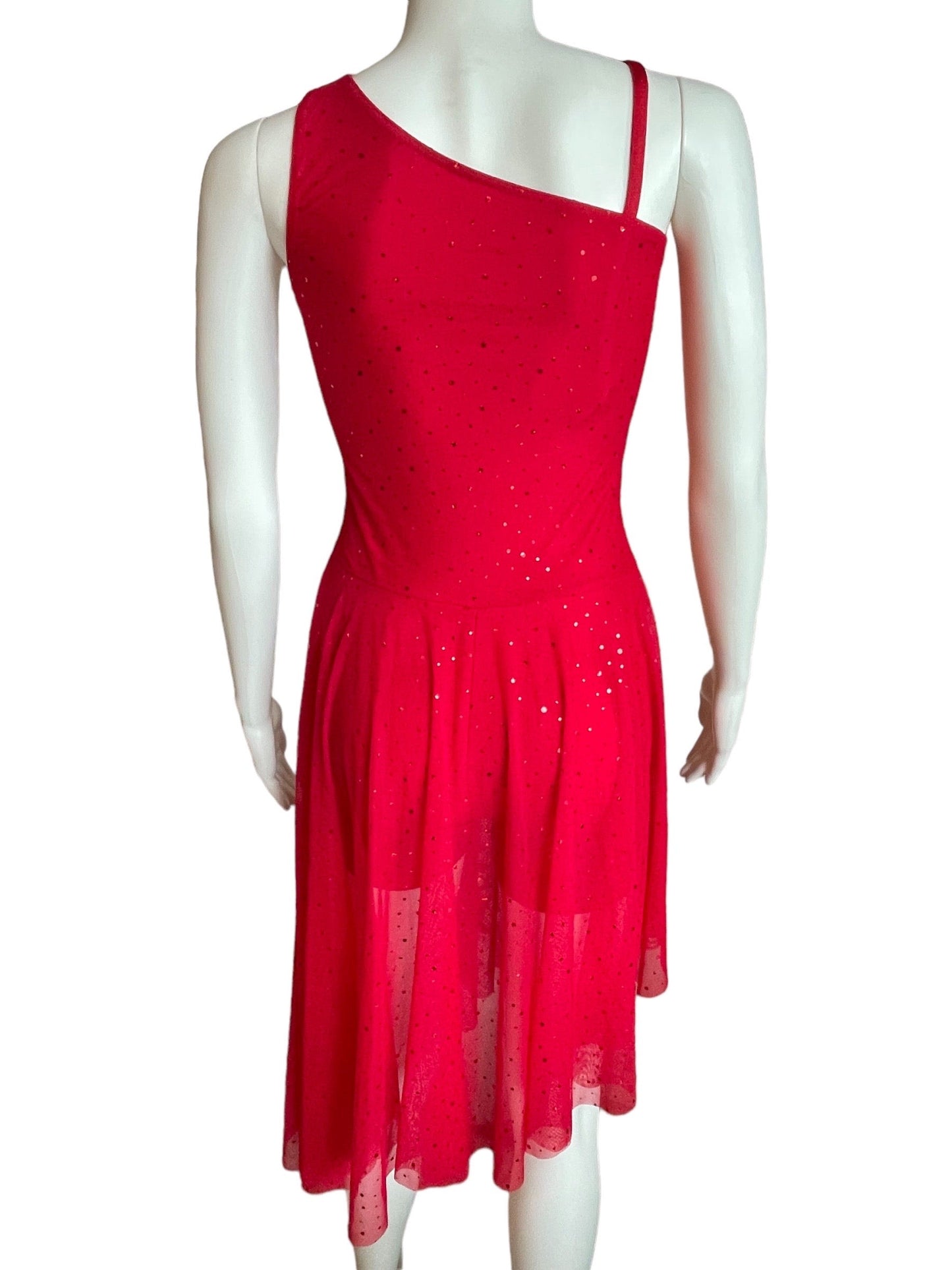 ASYMMETRICAL RED SPARKLE DRESS