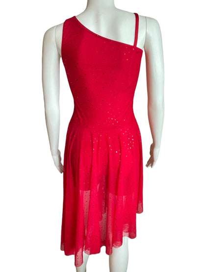 ASYMMETRICAL RED SPARKLE DRESS