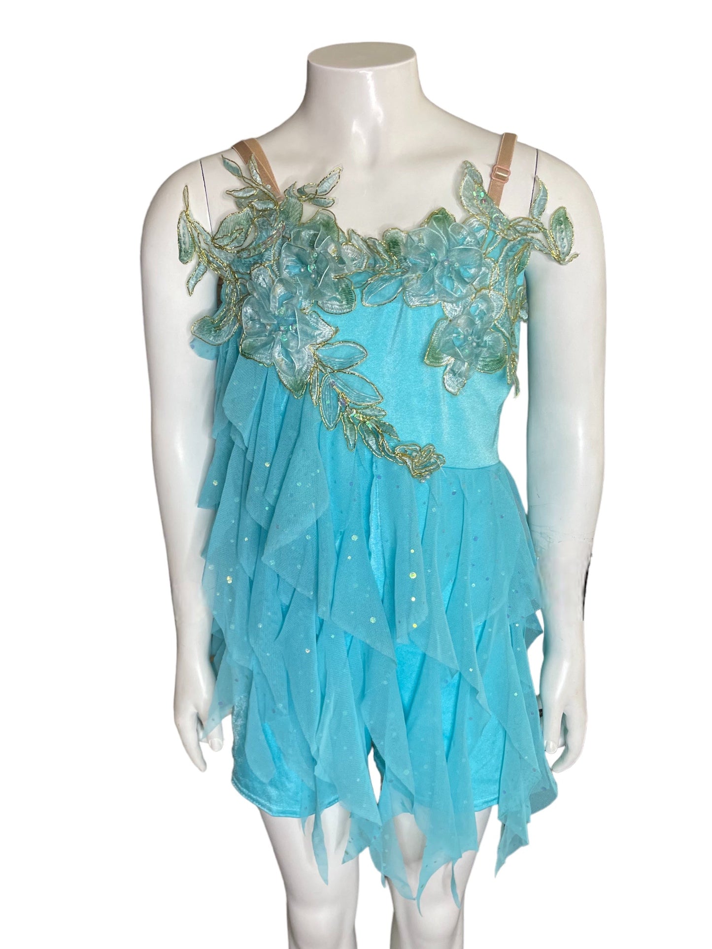 TURQUOISE APPLIQUE AND MESH DRESS