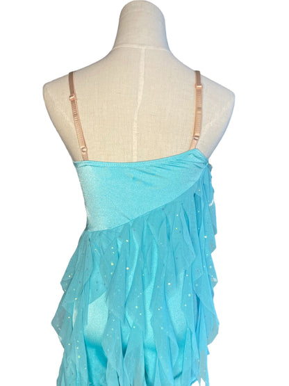 TURQUOISE APPLIQUE AND MESH DRESS