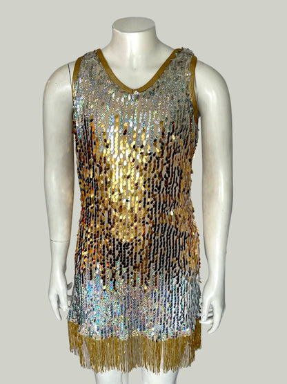 GOLD SEQUIN AND FRINGE MINI DRESS-EL820C