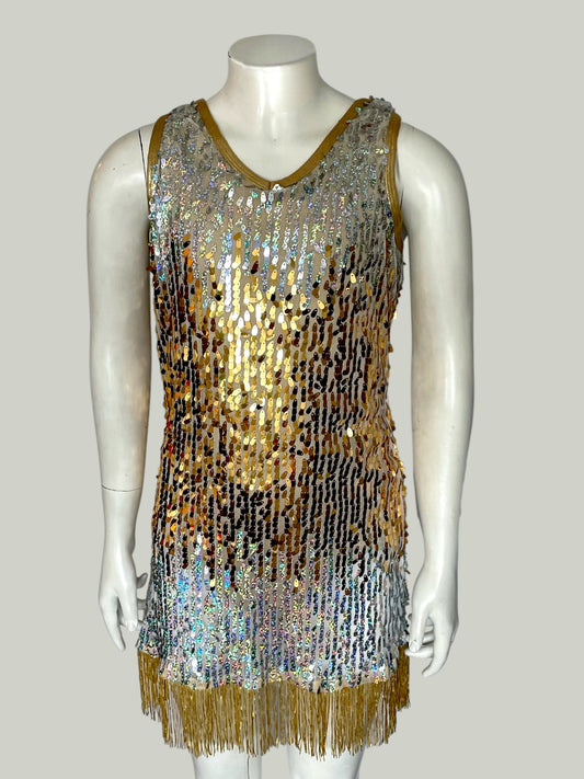 GOLD SEQUIN AND FRINGE MINI DRESS-EL820C