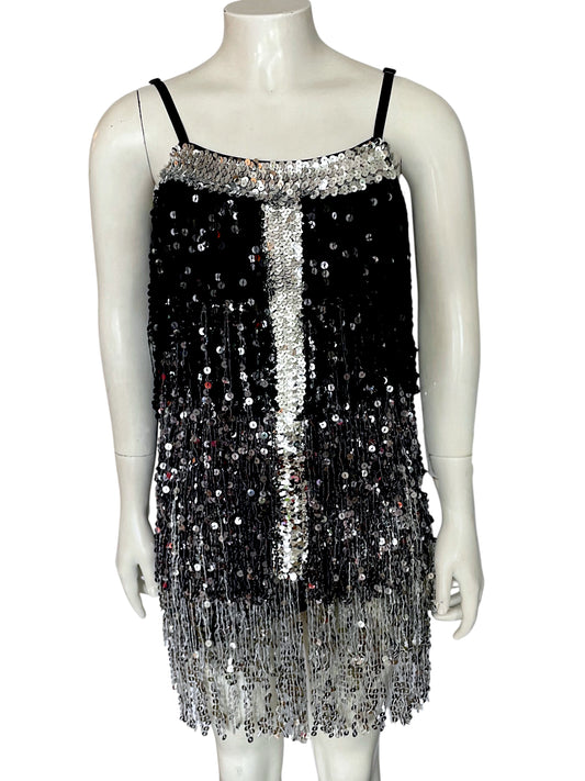 BLACK AND SILVER FRINGE DRESS-5397
