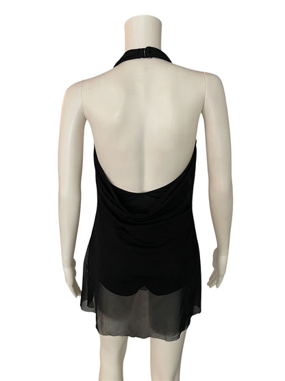 MESH COWL NECK HALTER DRESS-D10521