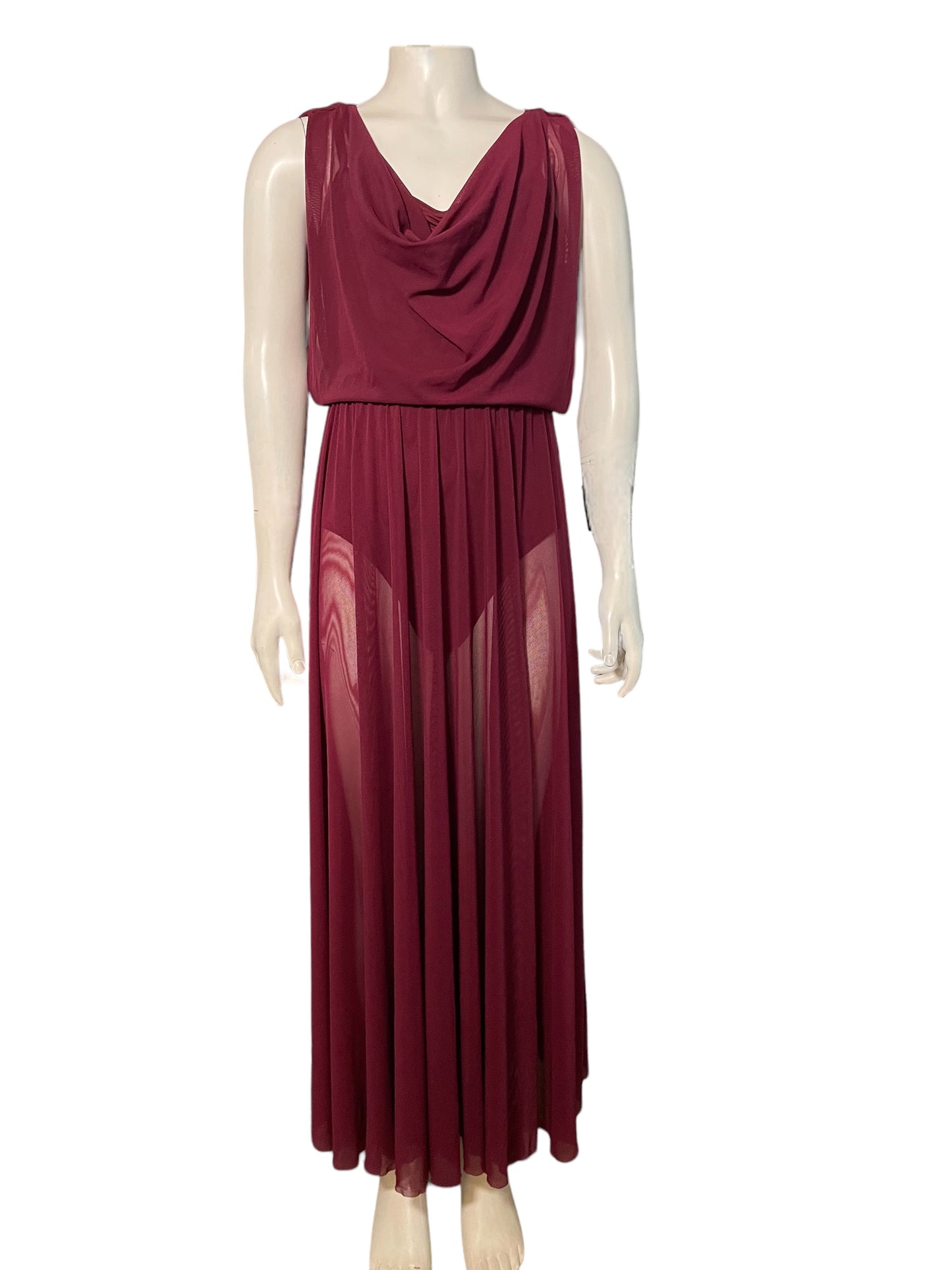 DOUBLE COWL MESH MAXI DRESS