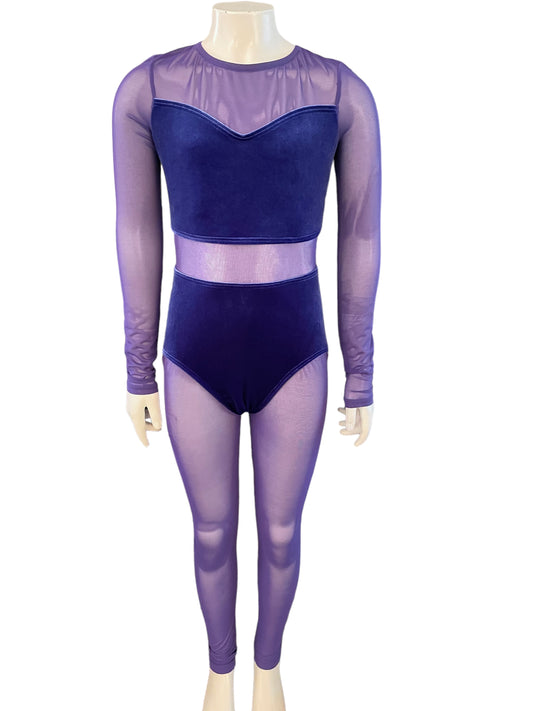 VELVET AND MESH UNITARD-11775