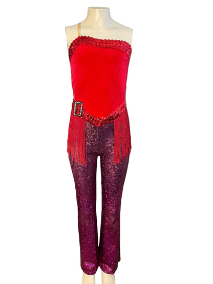 VELVET AND FOIL DOT FLARED UNITARD