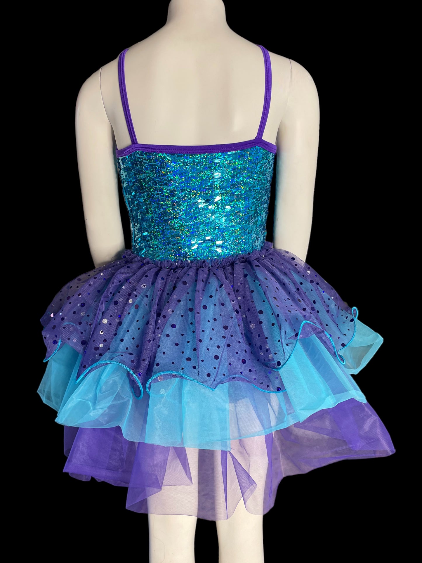 TURQUOISE AND PURPLE DRESS WITH SEQUINS