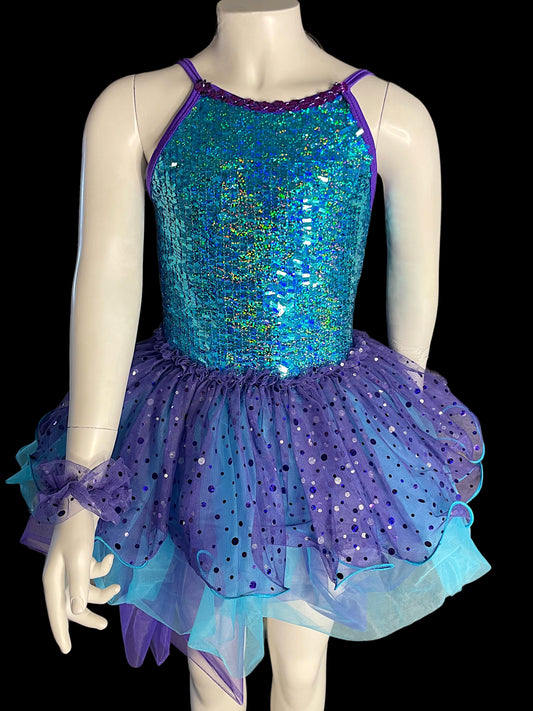 TURQUOISE AND PURPLE DRESS WITH SEQUINS