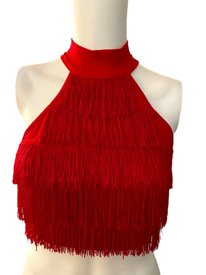 FRINGE MOCK NECK CROP TOP-MT9321